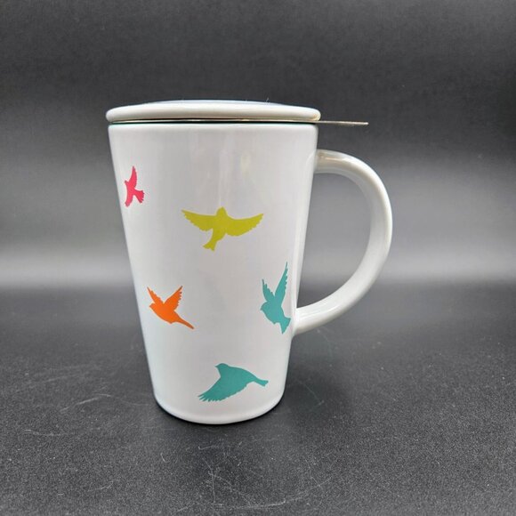 Davids Tea Perfect Mug With Infuser And Lid Multicolor Bird Birds Design Read - Picture 2 of 10